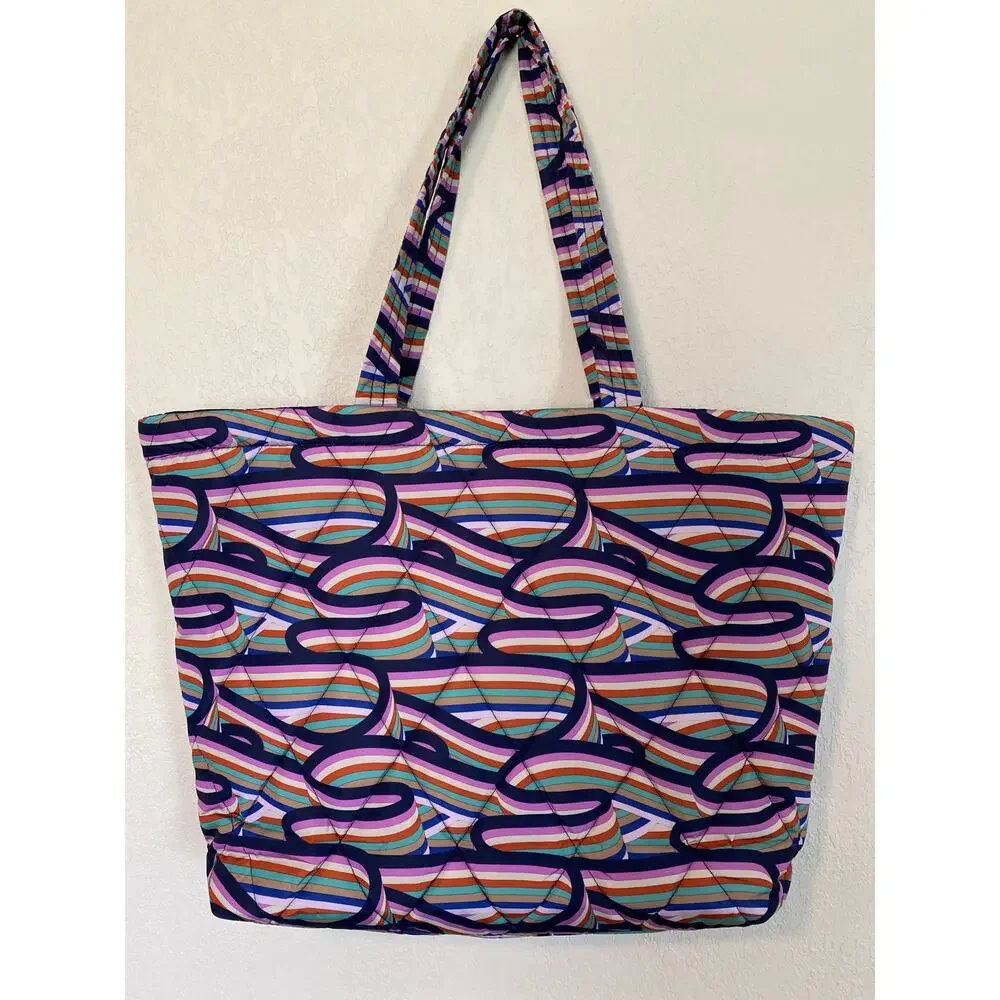 Vera Bradley Large East West Tote in the Retro Ribbons pattern. - Picture 3 of 9